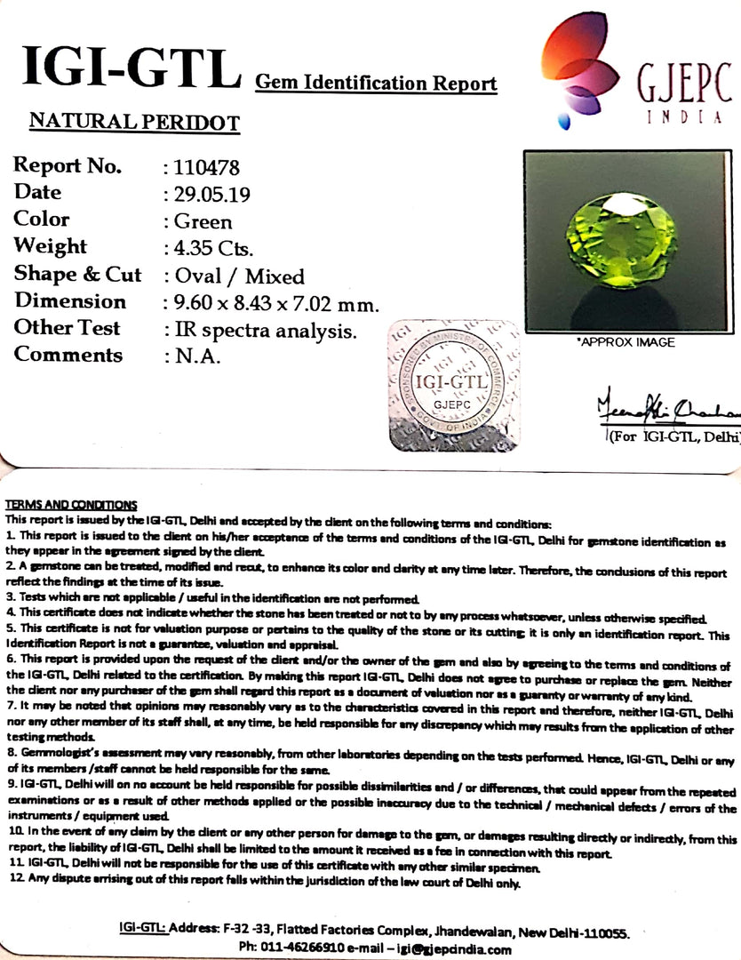 4.83 Ratti Natural Peridot With Govt.Lab Certificate-(4551)