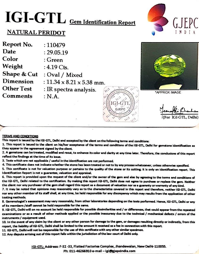 4.66 Ratti Natural Peridot With Govt.Lab Certificate-(4551)