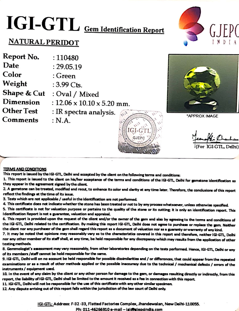 4.43 Ratti Natural Peridot With Govt.Lab Certificate-(4551)