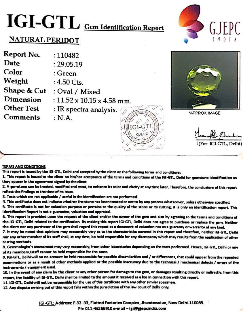 5.00 Ratti Natural Peridot With Govt.Lab Certificate-(4551)