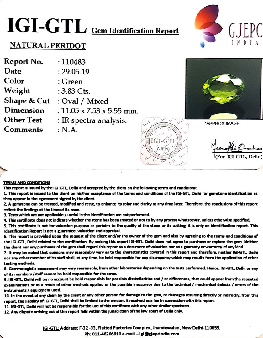 4.26 Ratti Natural Peridot With Govt.Lab Certificate-(4551)