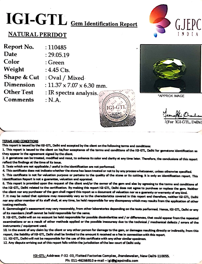 4.94 Ratti Natural Peridot With Govt.Lab Certificate-(4551)