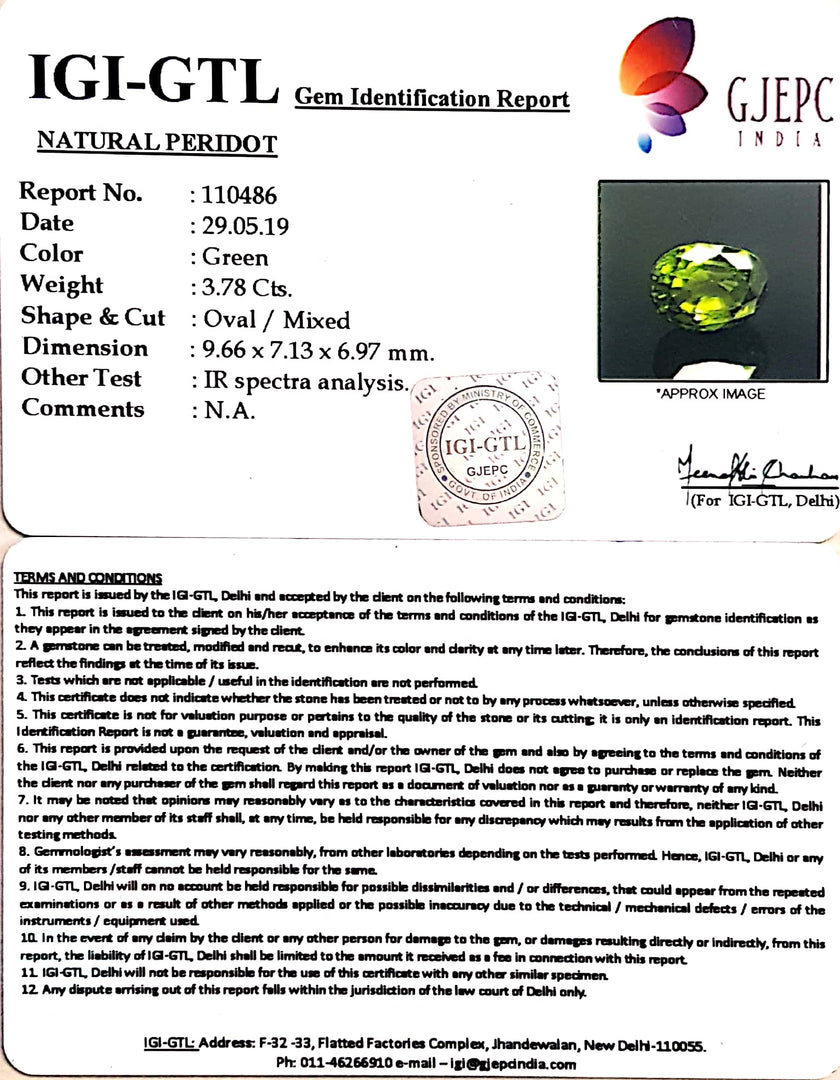 4.20 Ratti Natural Peridot With Govt.Lab Certificate-(4551)