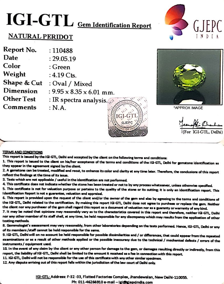 4.66 Ratti Natural Peridot With Govt.Lab Certificate-(4551)