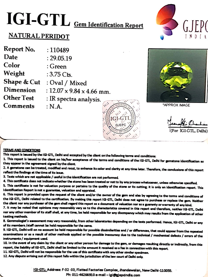 4.17 Ratti Natural Peridot With Govt.Lab Certificate-(4551)