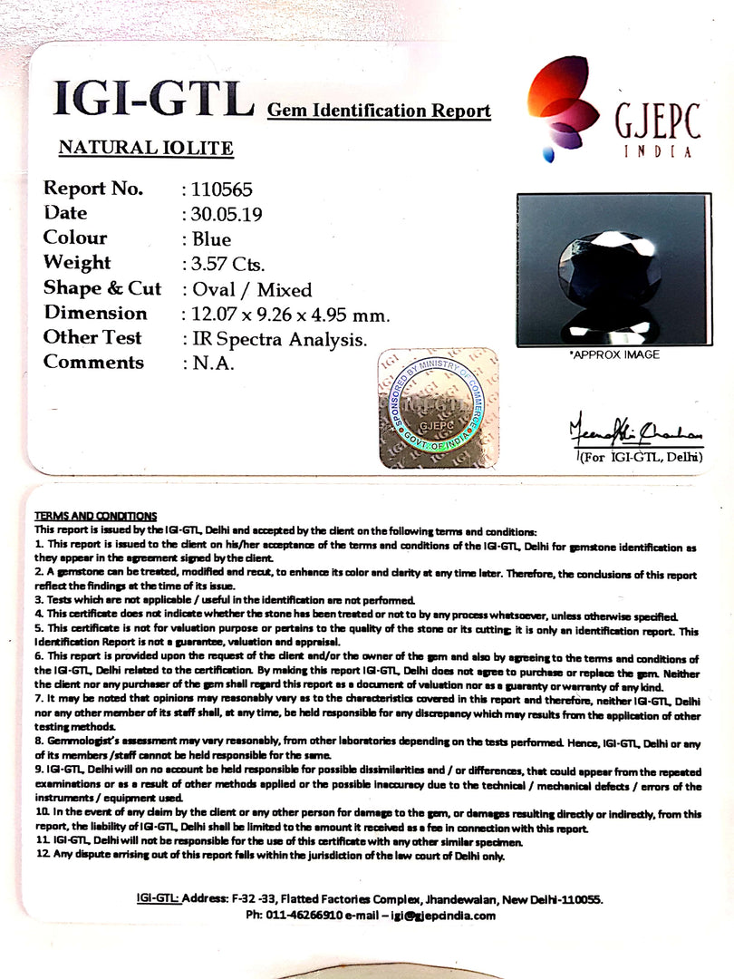 3.97 Ratti Natural Iolite With Govt. Lab Certificate-(1221)