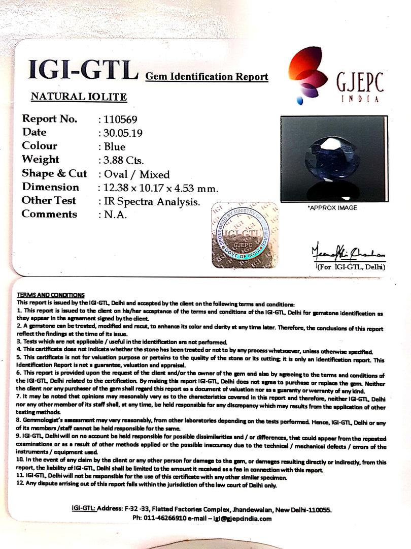 4.31 Ratti Natural Iolite With Govt. Lab Certificate-(1221)