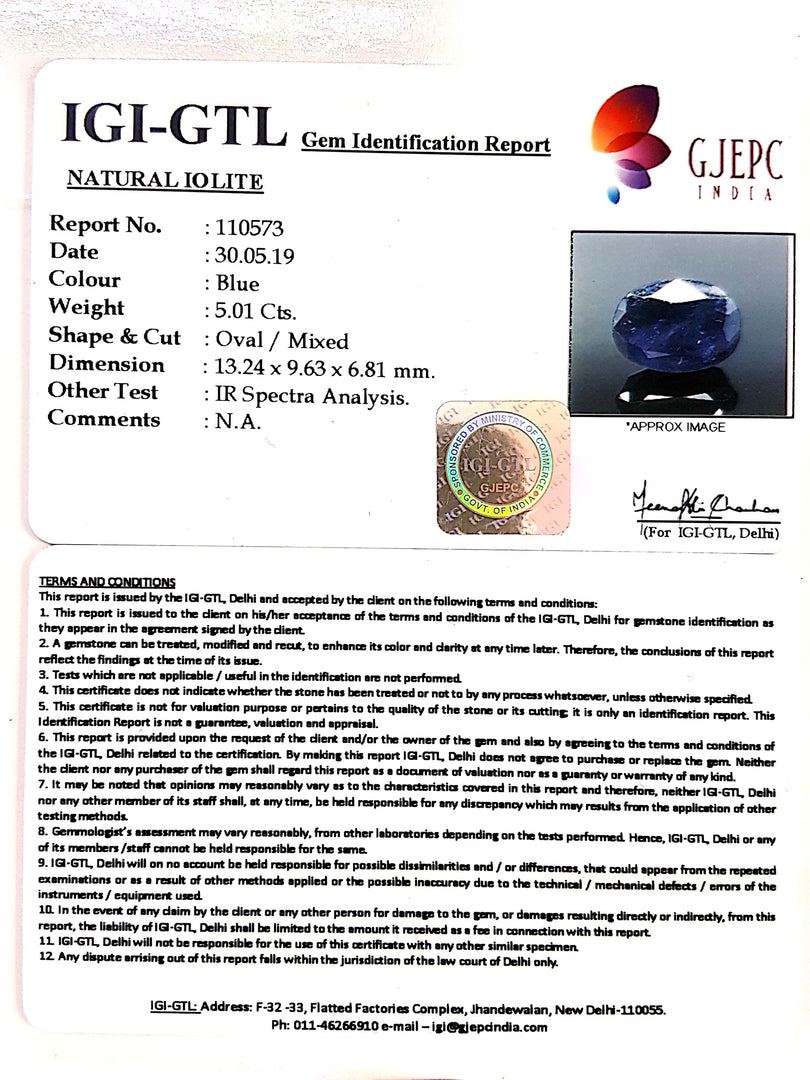 5.57 Ratti Natural Iolite With Govt. Lab Certificate-(610)