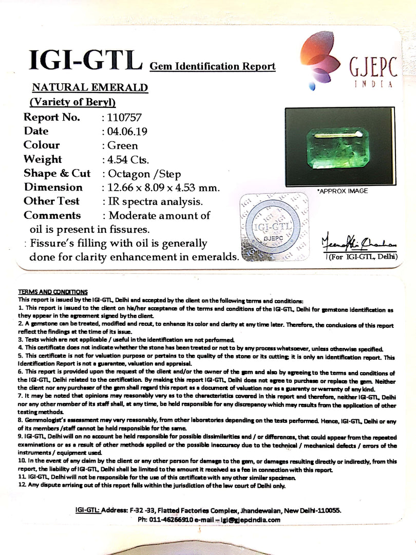 4.54/CT Natural Panna Stone With Govt. Lab Certificate  (23310)