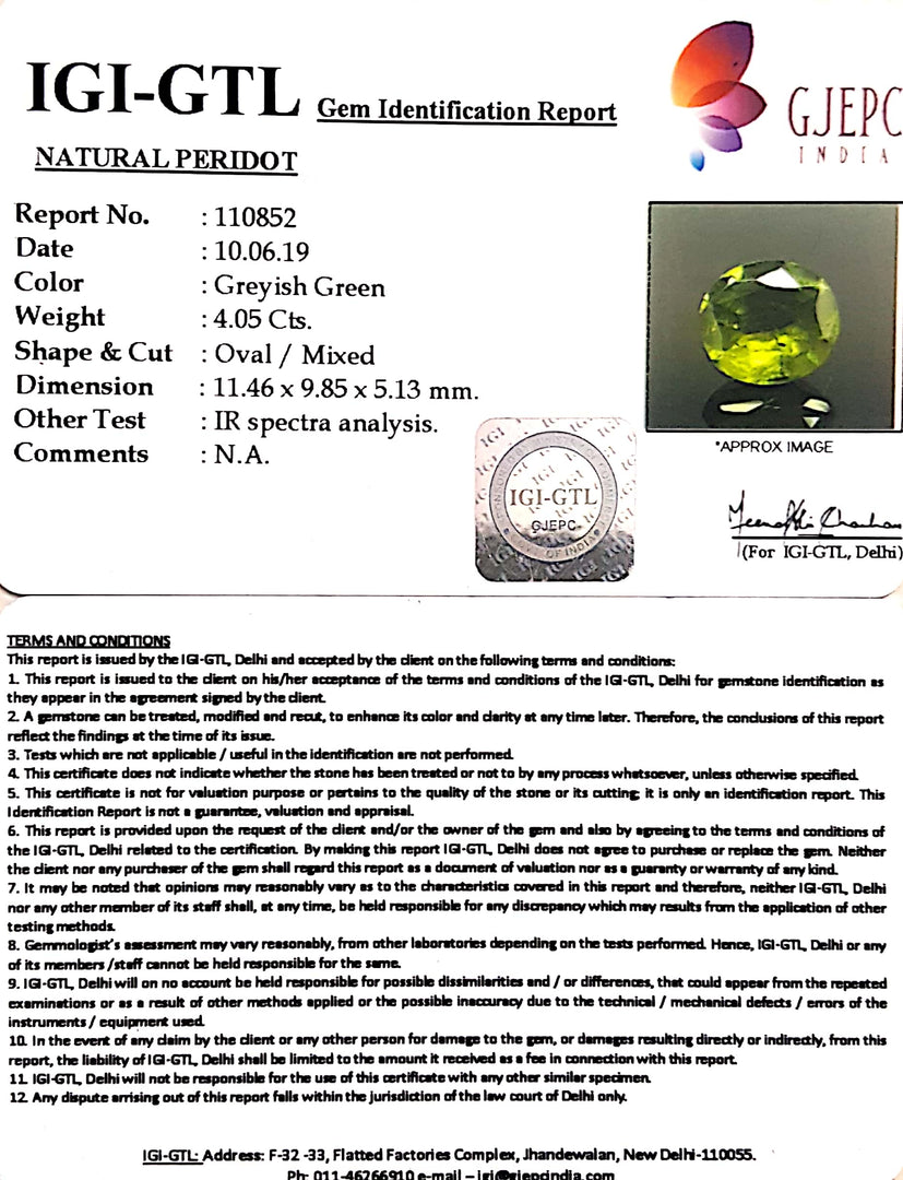 4.50 Ratti Natural Peridot With Govt.Lab Certificate-(4551)