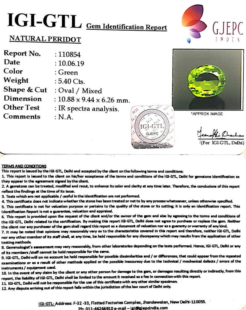 6.00 Ratti Natural Peridot With Govt.Lab Certificate-(4551)