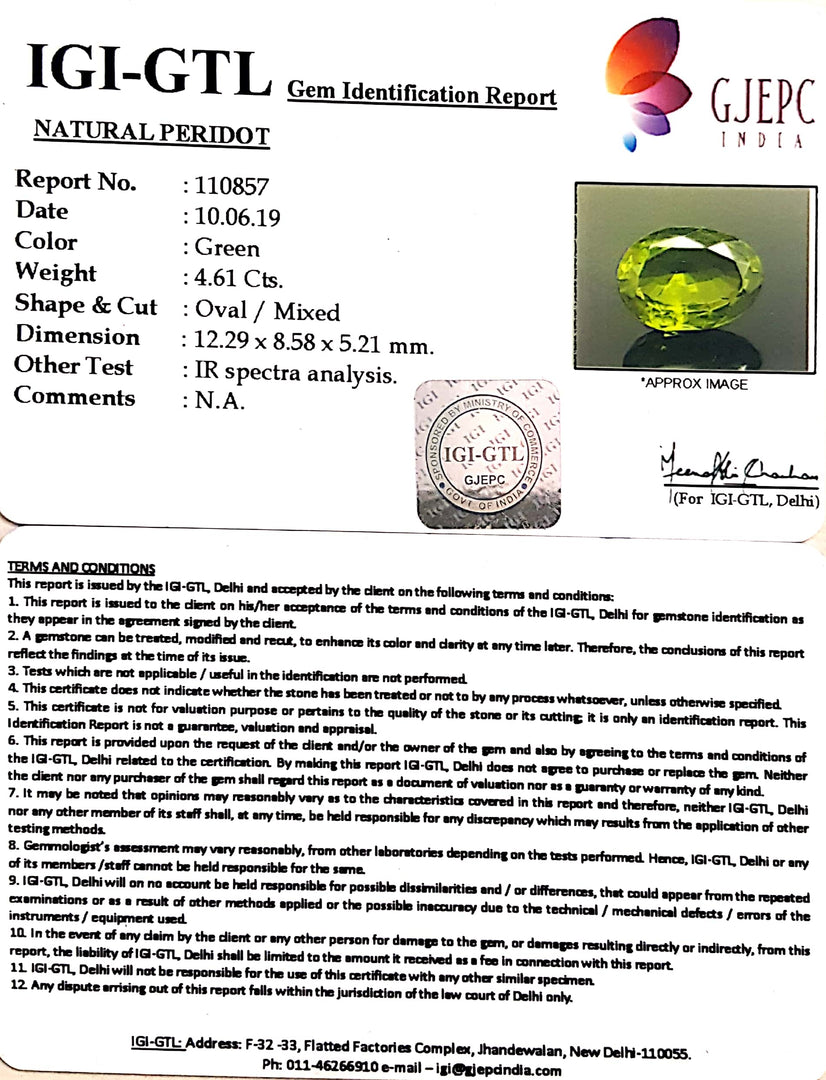 5.12 Ratti Natural Peridot With Govt.Lab Certificate-(4551)