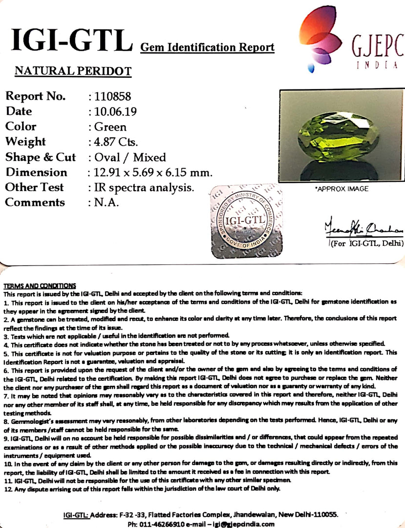 5.41 Ratti Natural Peridot With Govt.Lab Certificate-(4551)