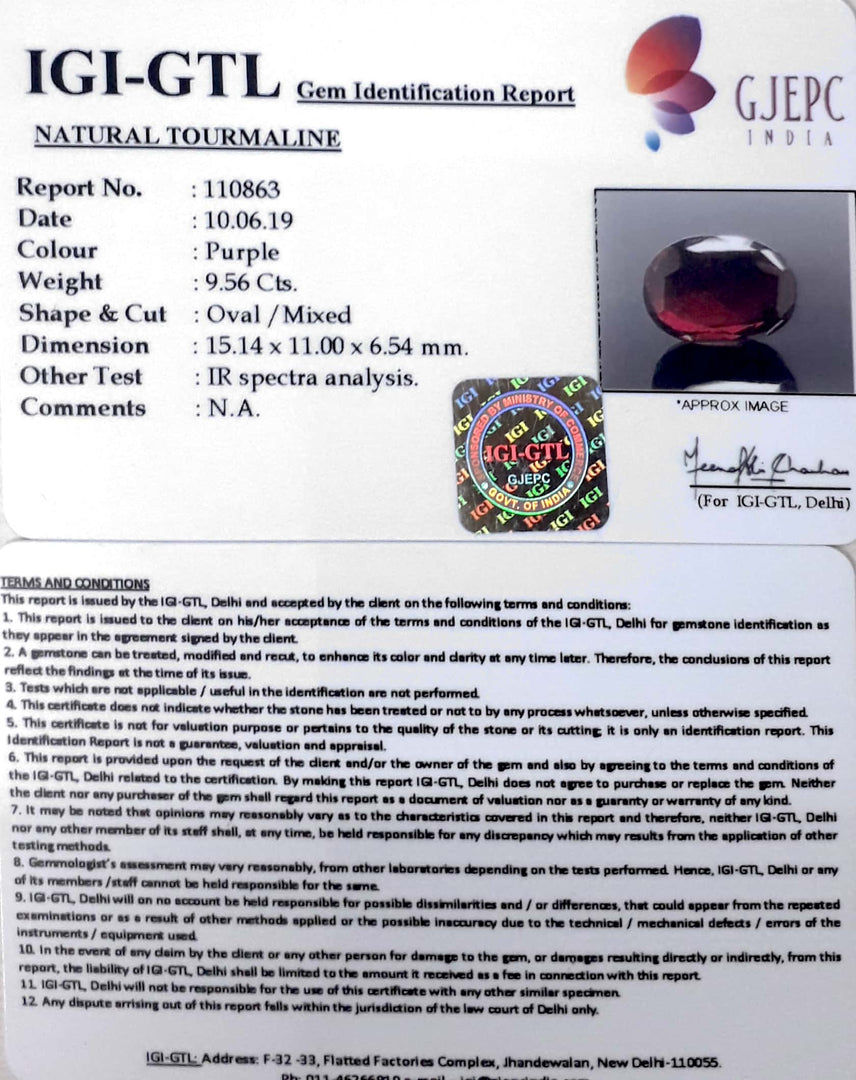 10.61 Ratti Natural Tourmaline With Govt. Lab Certificate-(5661)