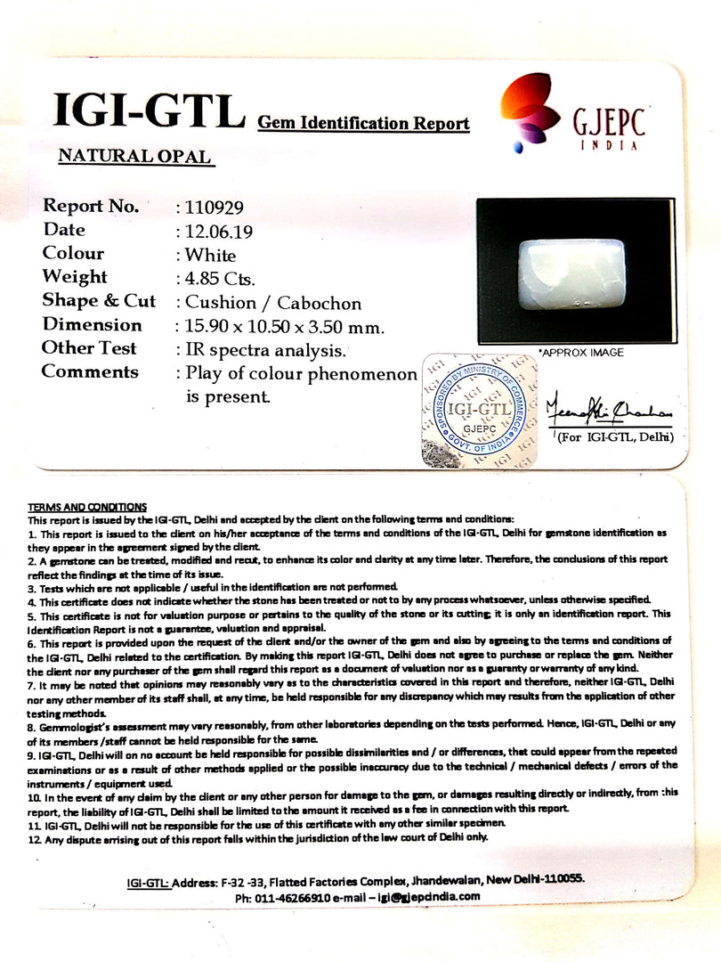 4.85/CT Natural Fire Opal with Govt. Lab Certificate (4551)