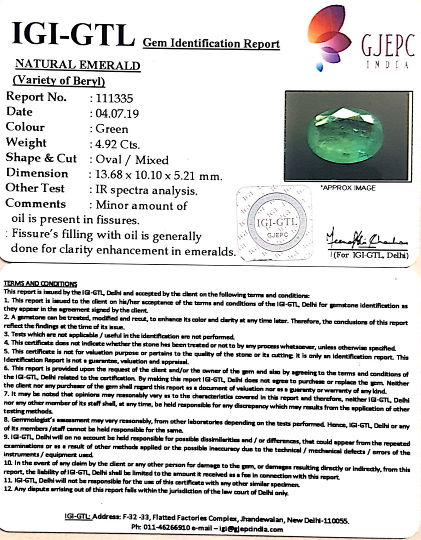 5.47 Ratti Natural Panna Stone With Govt. Lab Certificate  (23310)