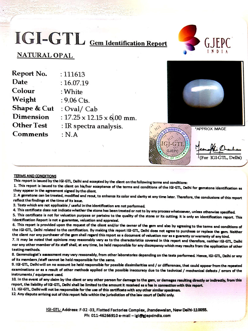 10.07 Ratti Natural Opal with Govt. Lab Certificate-(610)