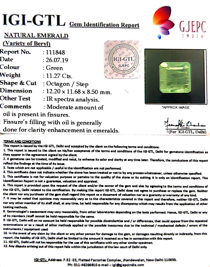 12.50 Ratti Natural Panna Stone With Govt. Lab Certificate  (4551)