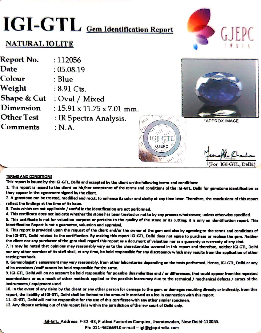 9.90 Ratti Natural Iolite With Govt. Lab Certificate-(610)