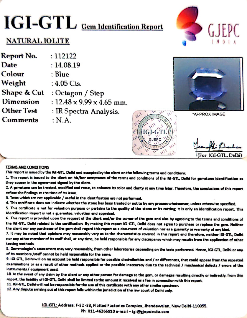 4.50 Ratti Natural Iolite With Govt. Lab Certificate-(1221)