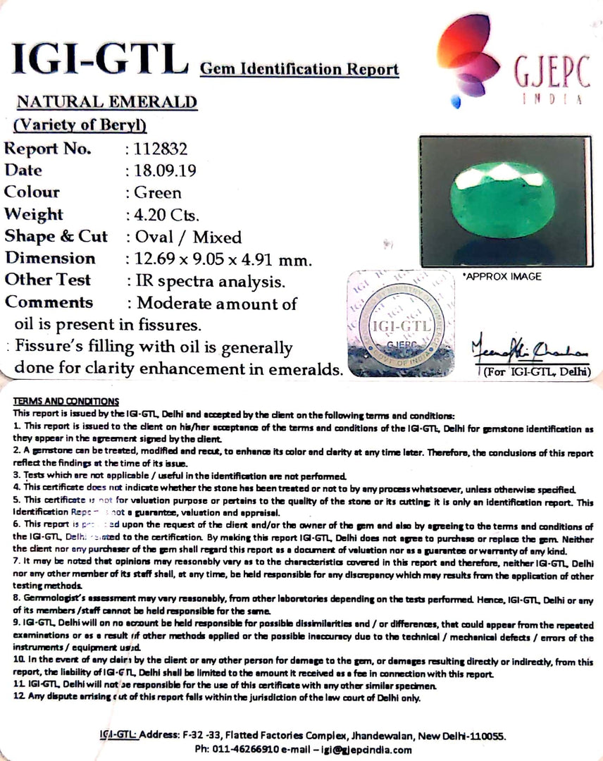 4.67 Ratti Natural Emerald Stone With Govt. Lab Certificate  (4551)