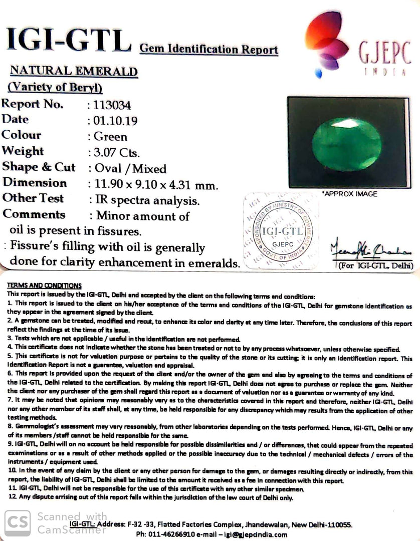 3.41 Ratti Natural Panna Stone with Govt. Lab Certificate (2331)