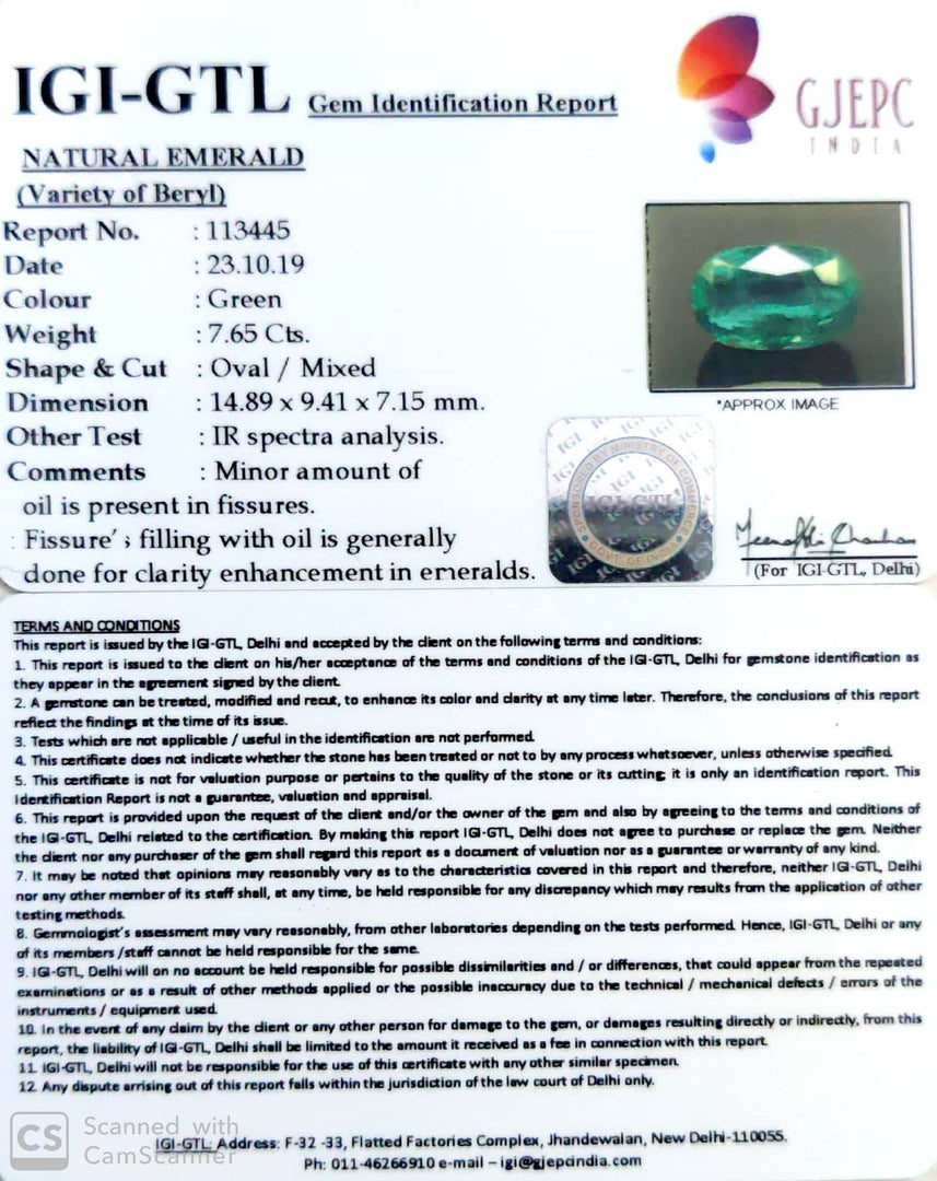 8.50 Ratti Natural Panna Stone with Govt. Lab Certificate (56610)