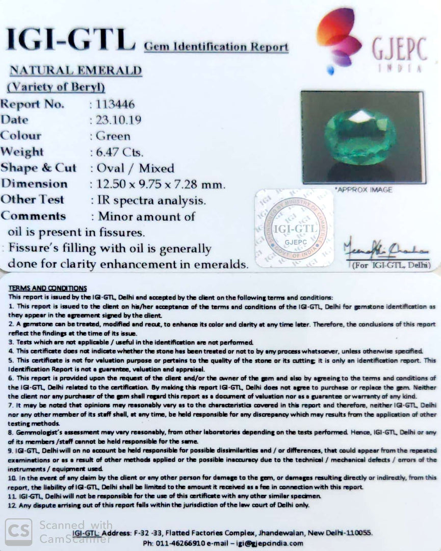 7.19 Ratti Natural Panna Stone with Govt. Lab Certificate (56610)