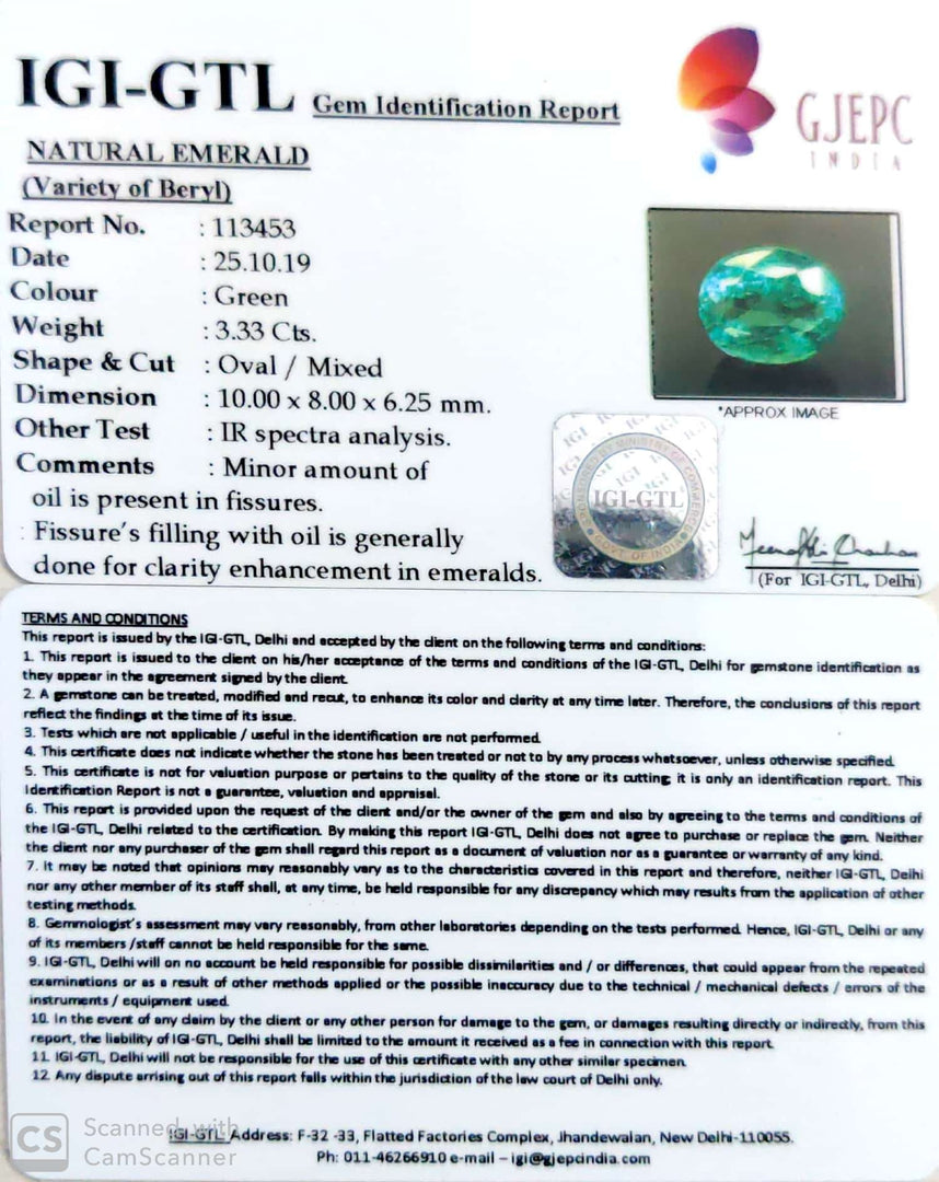 3.70 Ratti Natural Panna Stone with Govt. Lab Certificate (56610)