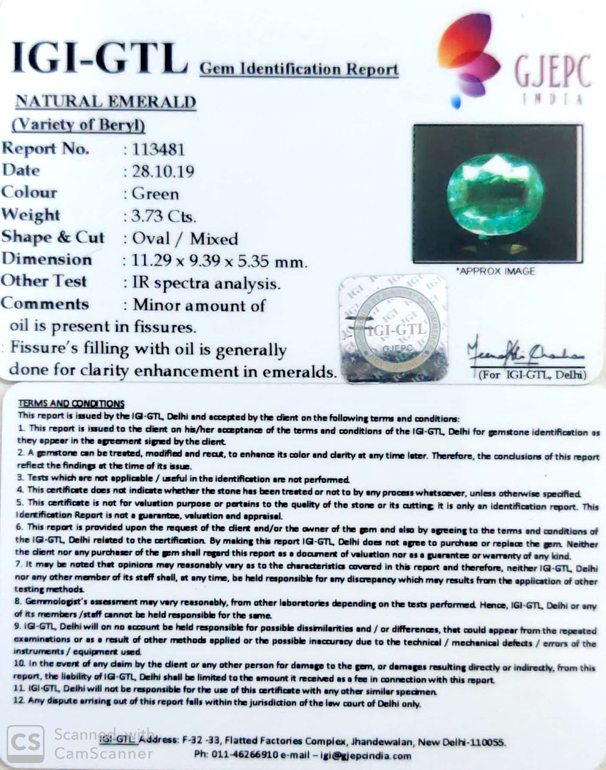 4.14 Ratti Natural Panna Stone with Govt. Lab Certificate (56610)