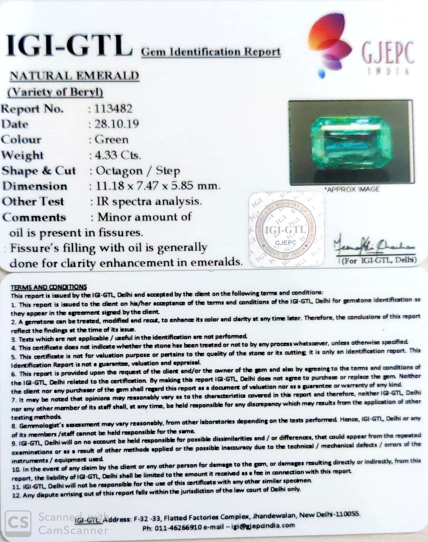 4.81 Ratti Natural Panna Stone with Govt. Lab Certificate (56610)