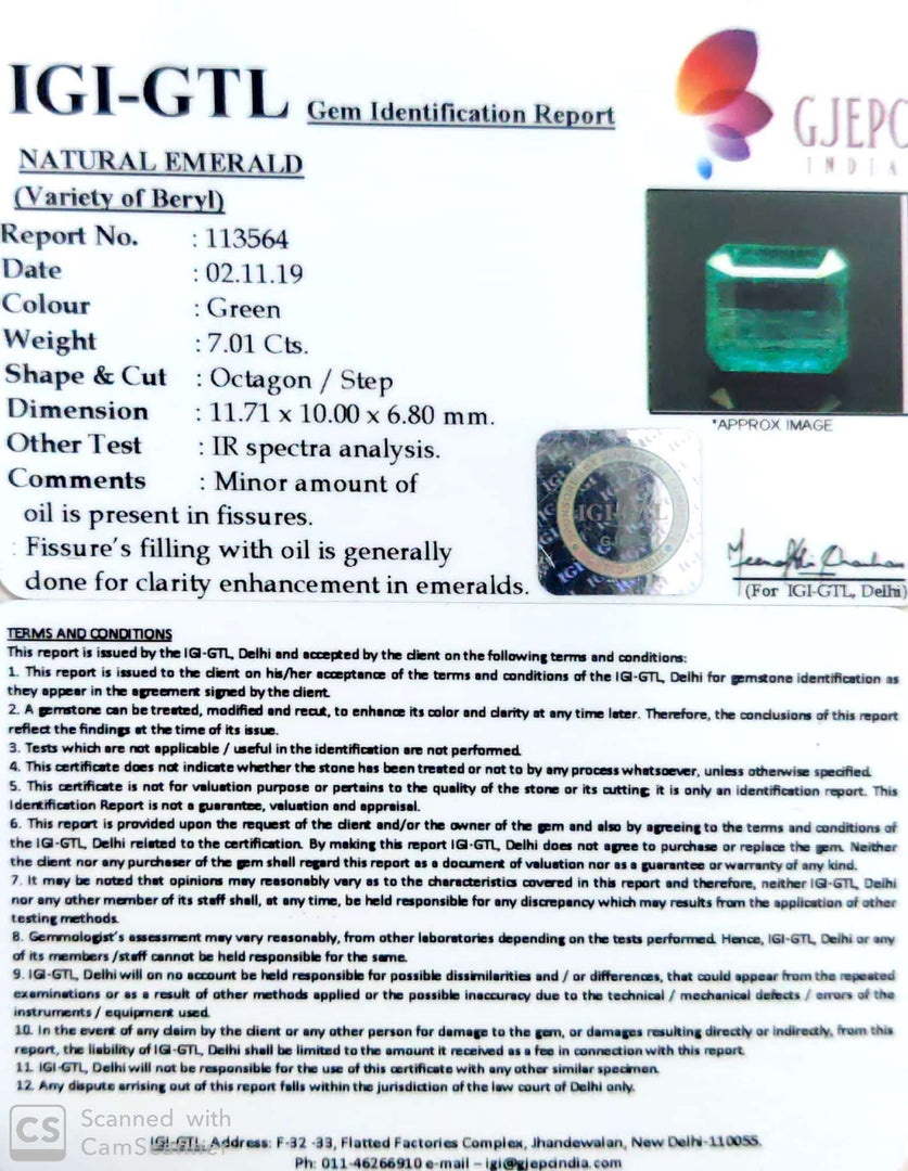 7.79 Ratti Natural Panna Stone with Govt. Lab Certificate (56610)