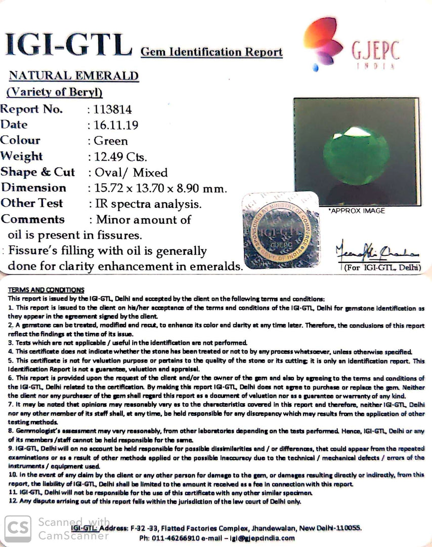 12.49/CT Natural Emerald Stone With Govt. Lab Certificate  (4551)