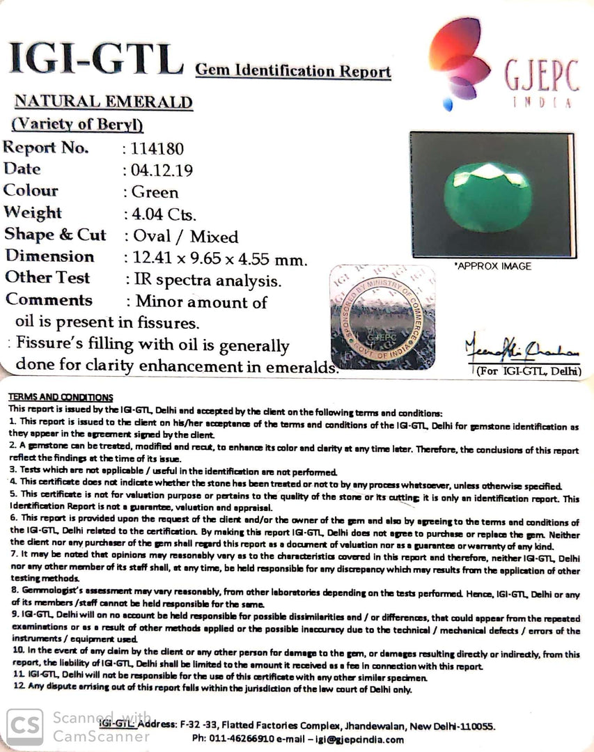 4.49 Ratti Natural Emerald Stone With Govt. Lab Certificate  (2331)