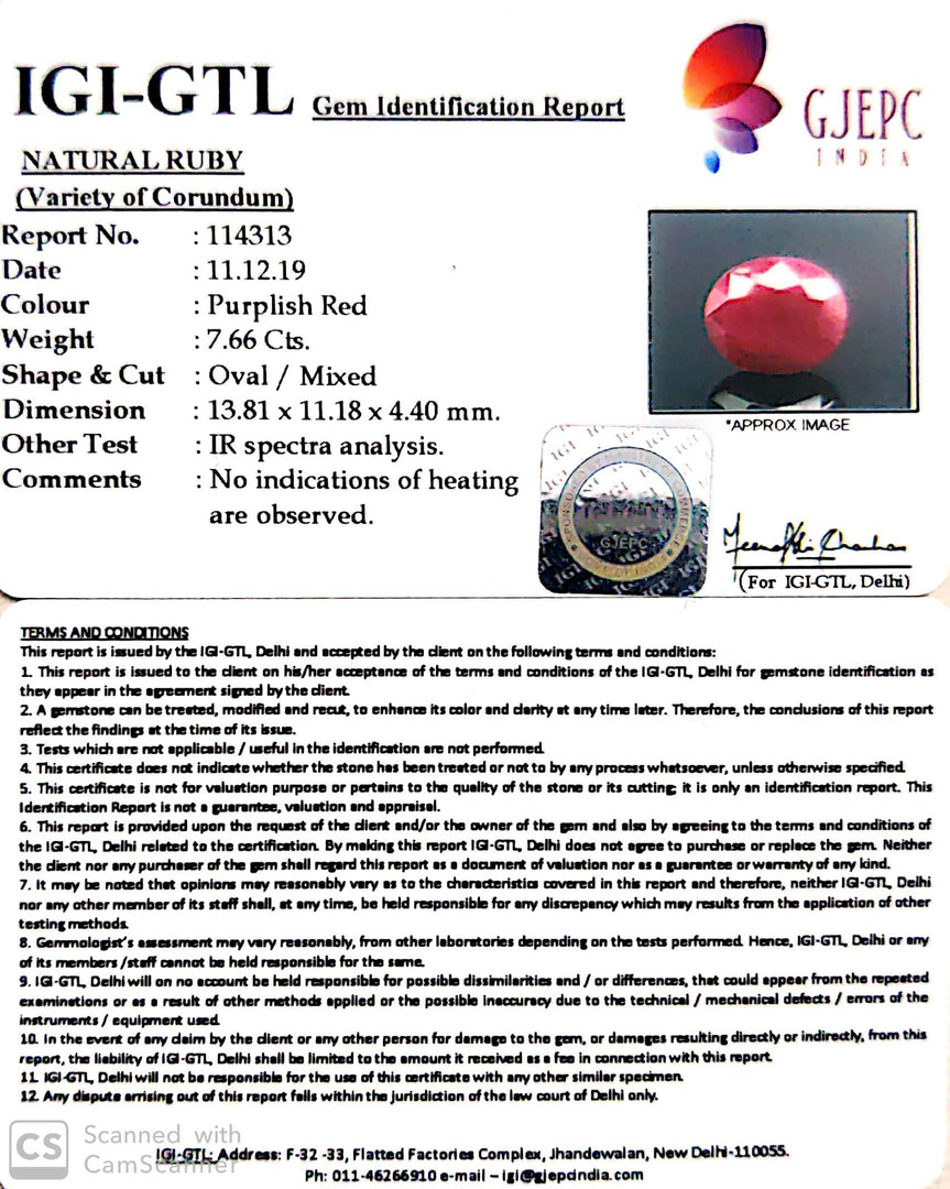 8.51 Ratti Natural Indian Ruby with Govt. Lab Certificate-(1221)