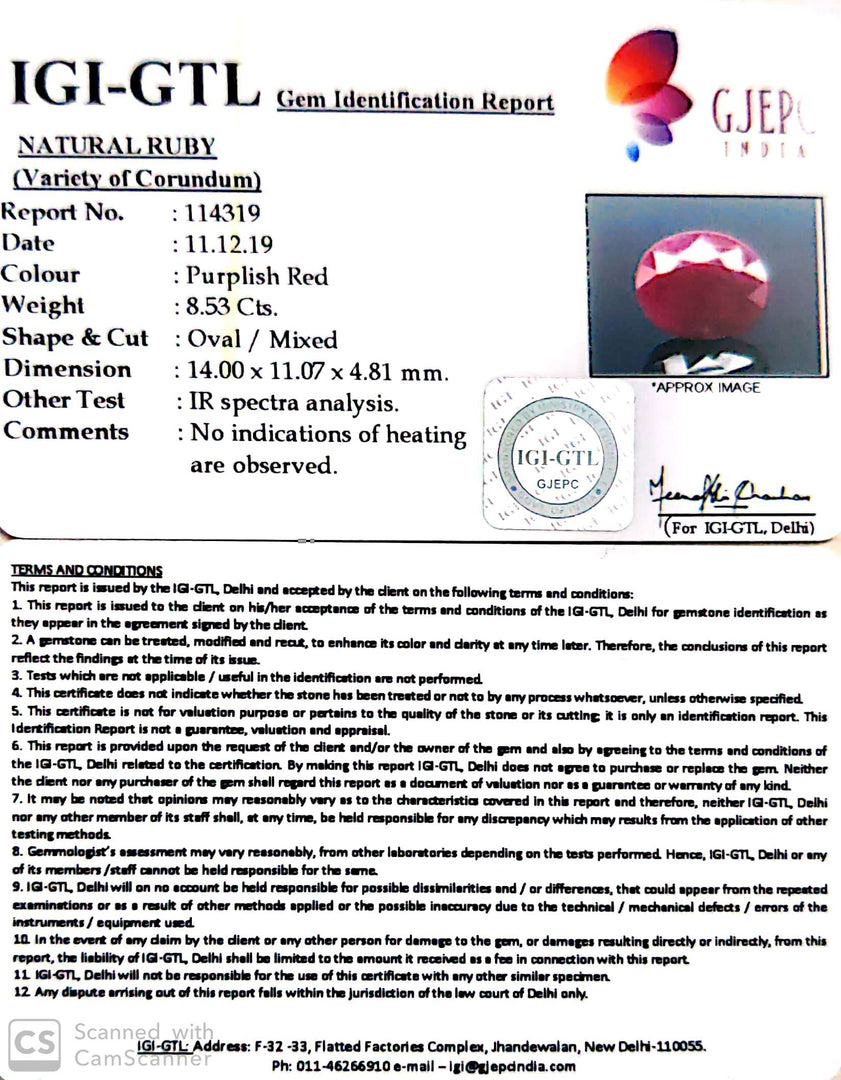 9.48 Ratti Natural Indian Ruby with Govt. Lab Certificate-(1221)