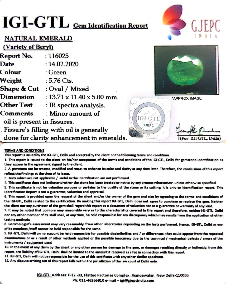 6.40 Ratti Natural Panna Stone with Govt. Lab Certificate (4551)