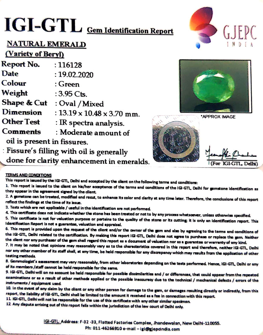 4.39 Ratti Natural Panna Stone with Govt. Lab Certificate (3441)