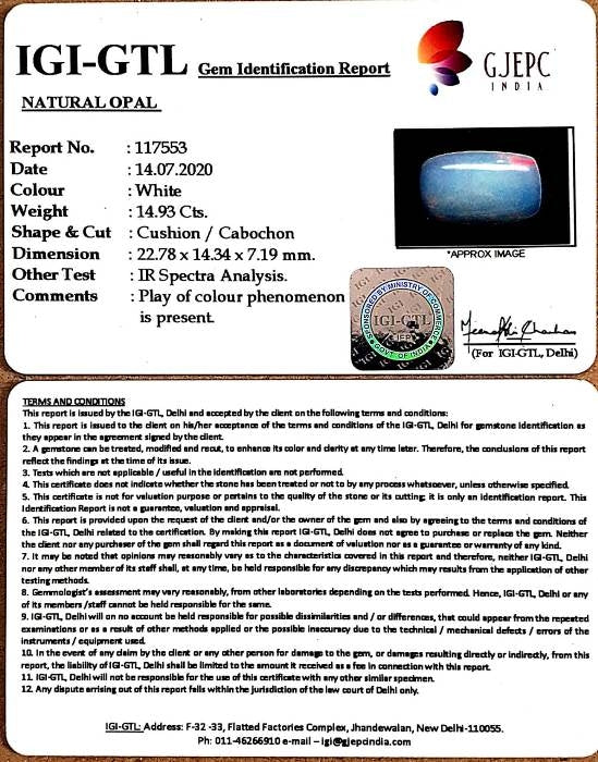 14.93/CT Natural Fire Opal with Govt. Lab Certificate-(4551)