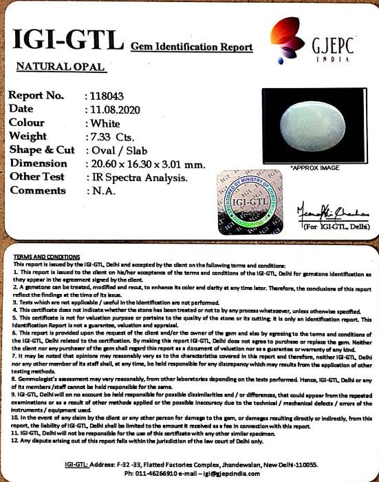 8.13 Ratti  Natural Opal with Govt. Lab Certificate (610)