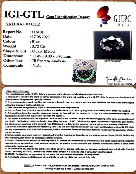 4.12 Ratti Natural Iolite With Govt. Lab Certificate-(2331)