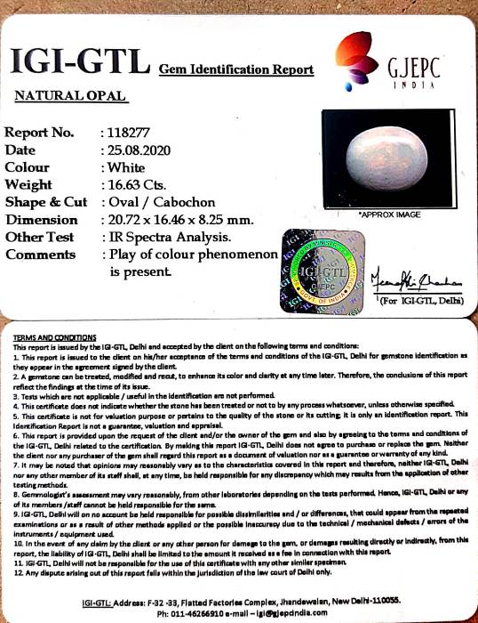 16.63/CT Natural Fire Opal with Govt. Lab Certificate (4551)