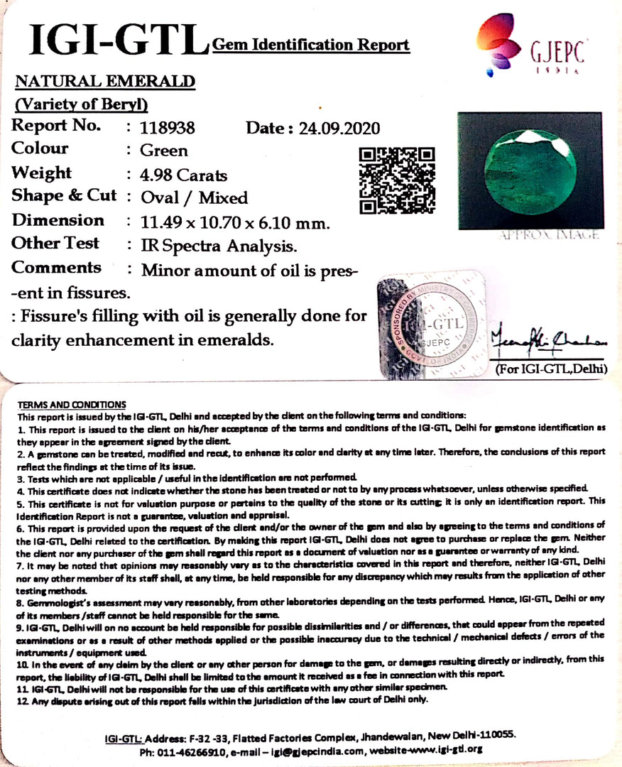 5.52 Ratti Natural Emerald Stone With Govt. Lab Certificate  (8991)