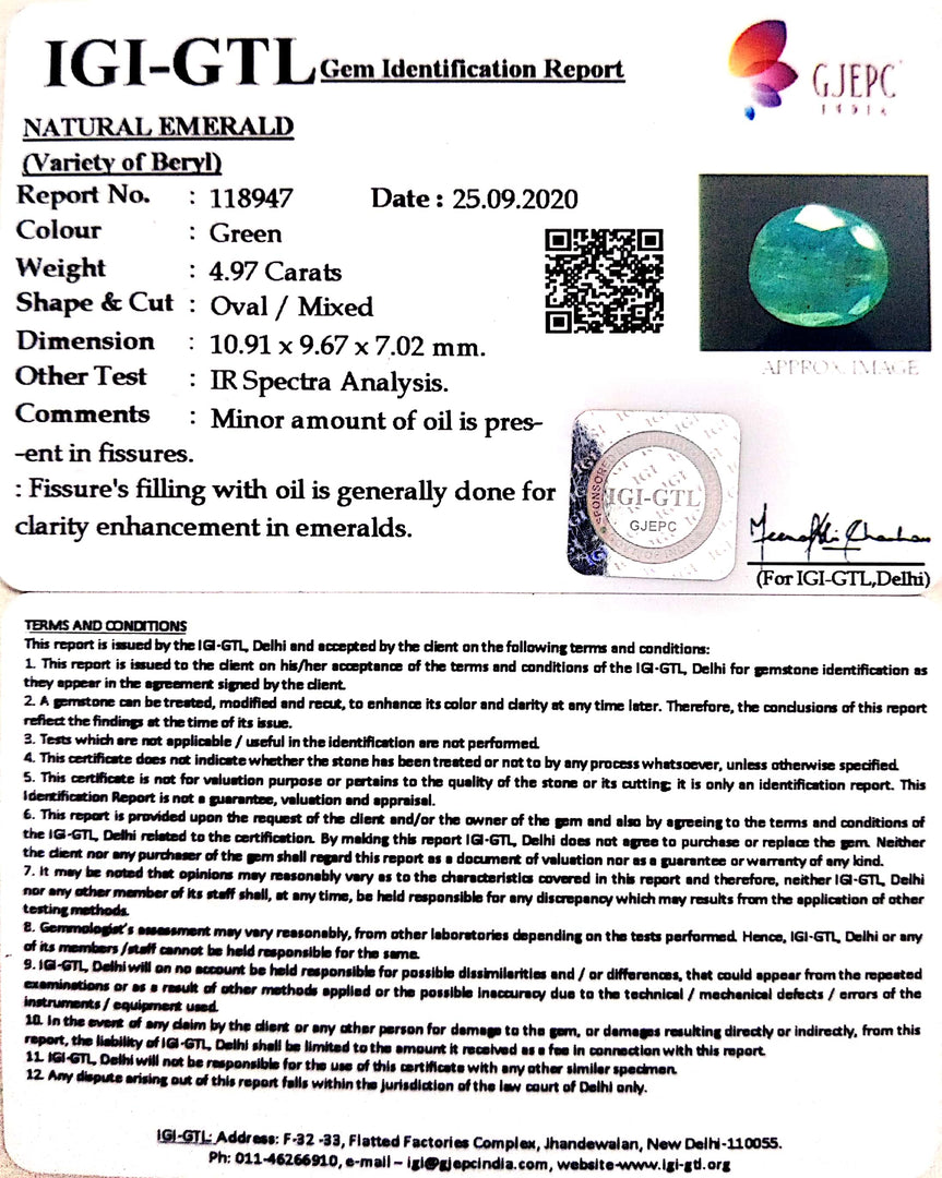 4.97/CT Natural emerald with Govt Lab Certificate-(6771)