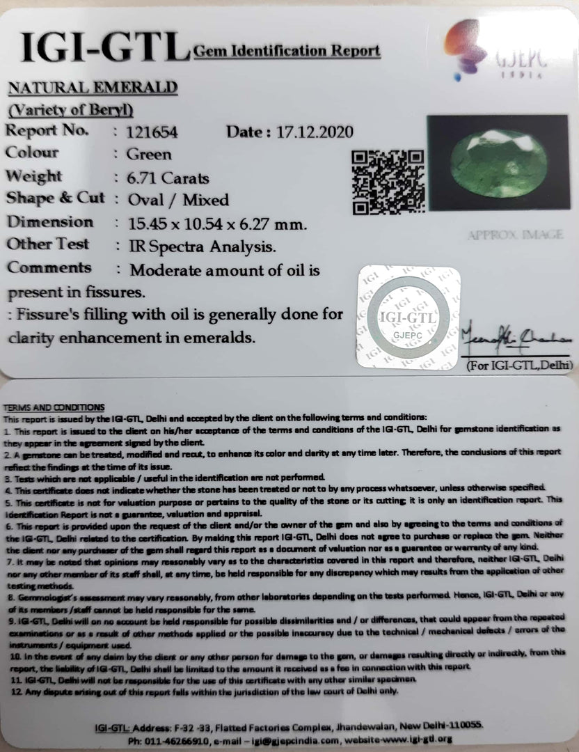 7.44 Ratti Natural Emerald Stone With Govt. Lab Certificate  (8991)