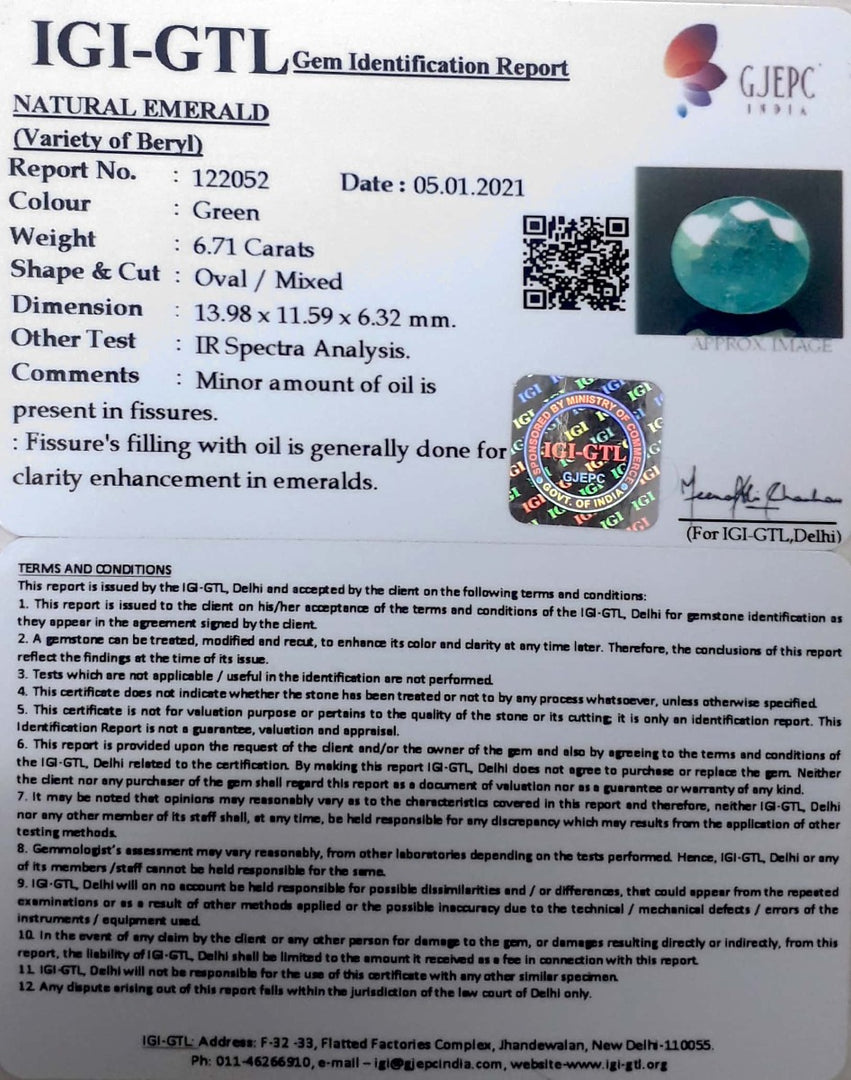 6.71/CT Natural Panna Stone with Govt. Lab Certified-(8991)