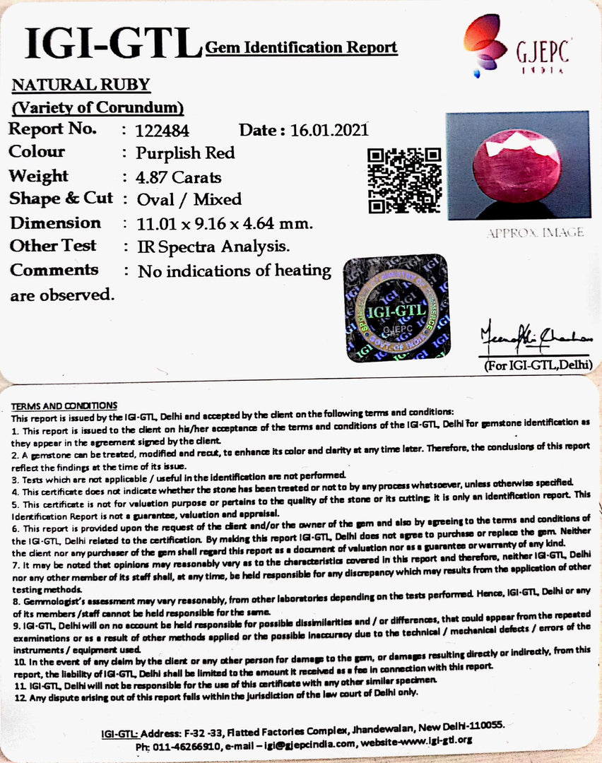 5.40 Ratti Natural Indian Ruby with Govt. Lab Certificate-(1221)