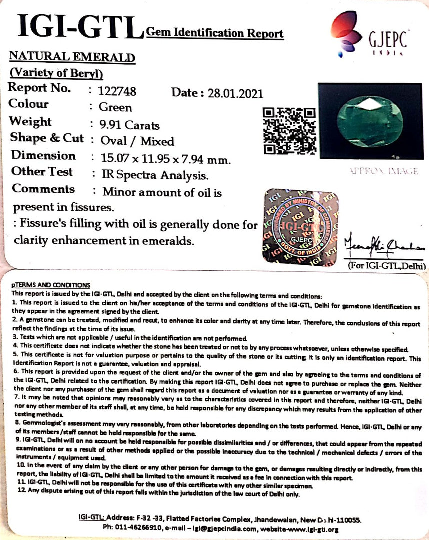 11.00 Ratti Natural emerald with Govt Lab Certificate-(2331)