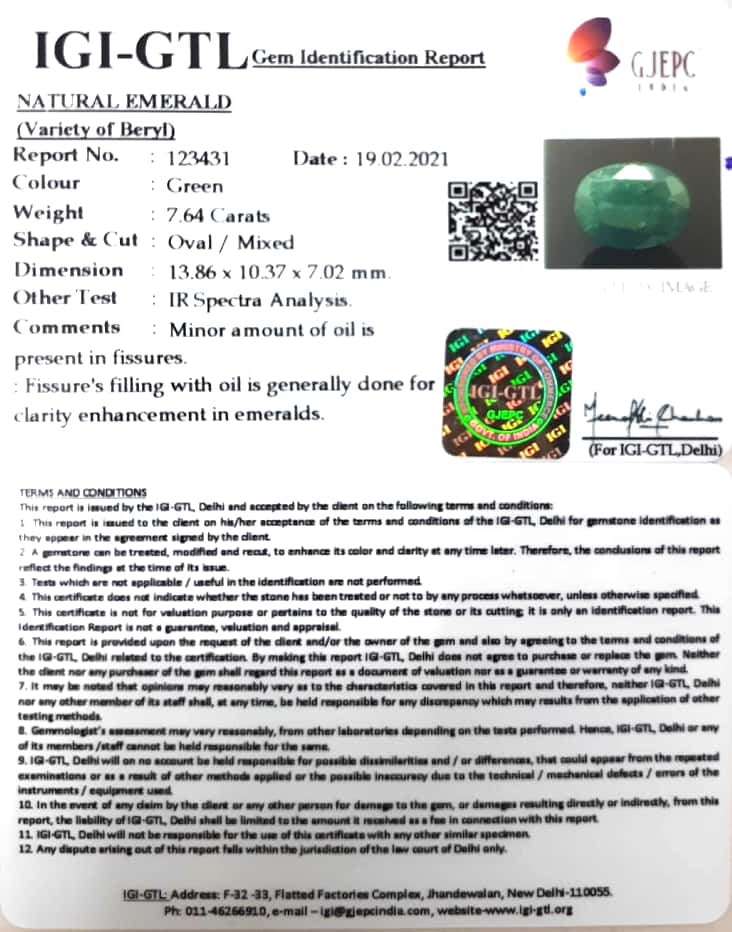 8.48 Ratti Natural emerald with Govt Lab Certificate-(3441)