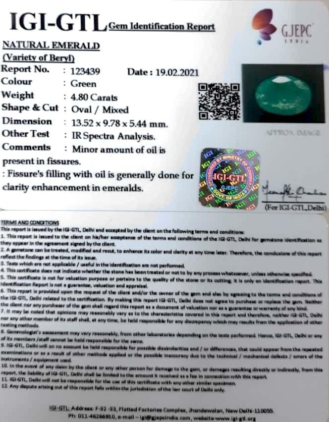 Natural emerald with Govt Lab Certificate-(2331) -4.80 CARAT